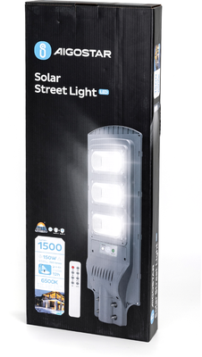 Farola Solar Led Exterior 150 W con Sensor Movimiento y Control Remoto Aigostar